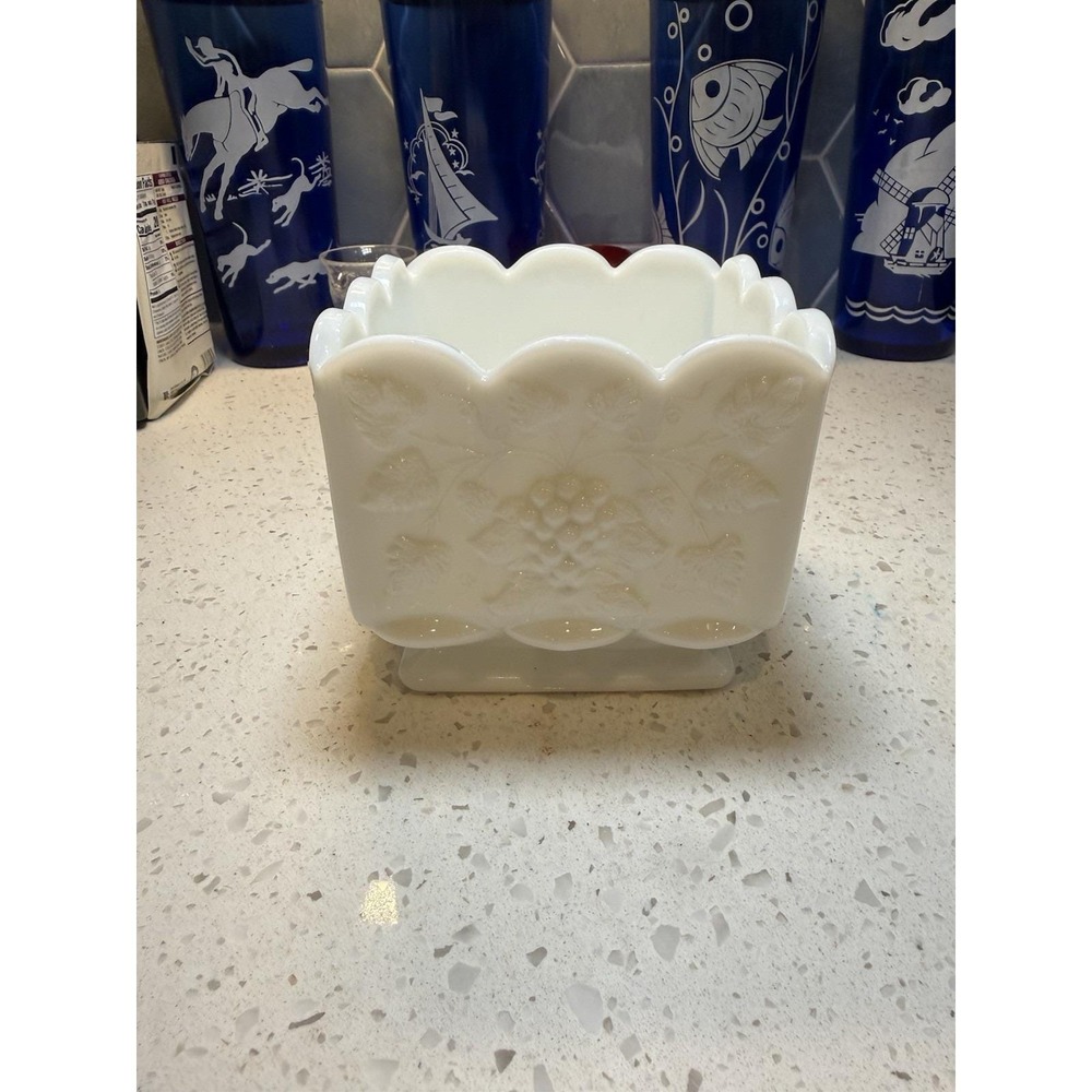 Westmoreland Paneled Grape Planter Box Square 4 1/2" Mid Century Milk Glass